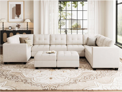 Everly Quinn Buckleton 143'' W Large Upholstered Velvet Movable Modular U Shape Sofa with Storage