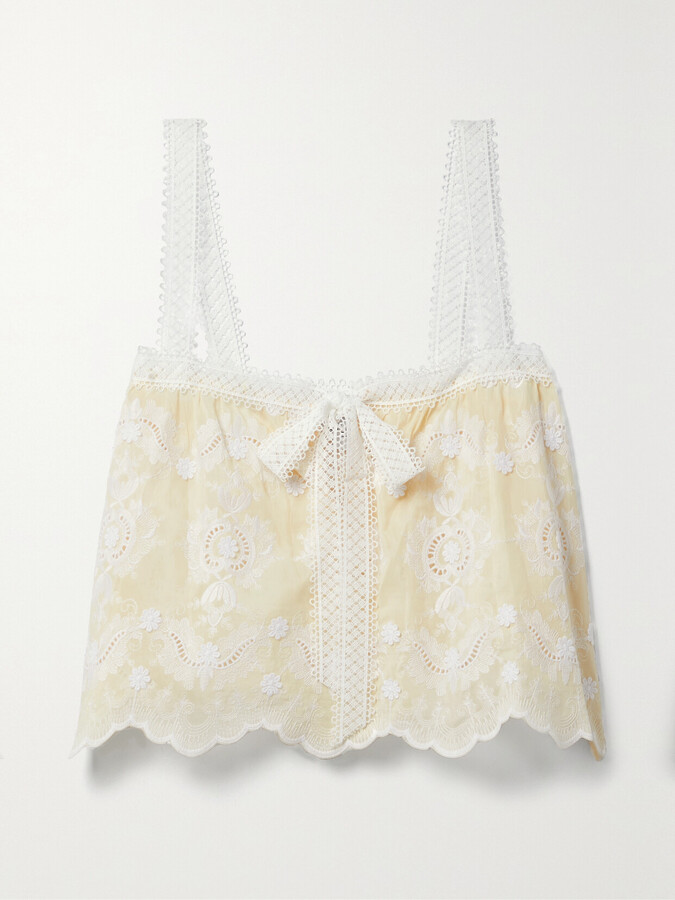 Miguelina Kaila Crochet-trimmed Broderie Anglaise Voile Tank - Cream