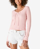 Thumbnail for your product : Lucky Brand Ribbed Lace-Up Long-Sleeve Top