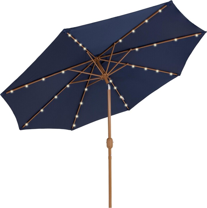 Sunnydaze Decor 8.5 ft Outdoor Patio Umbrella with Push Button Tilt and Crank - Faux Woodgrain Finish - Large Vented Market Umbrella