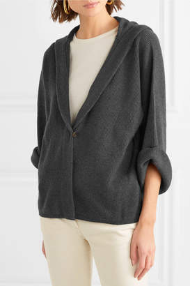 Brunello Cucinelli Hooded Belted Ribbed Cashmere Cardigan - Gray