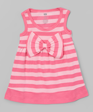 Hudson Baby Pink Stripe Big-Bow Scoop Neck Dress - Infant