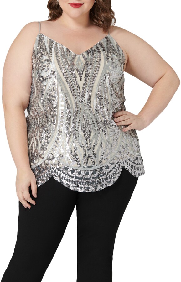 plus size silver sequin top