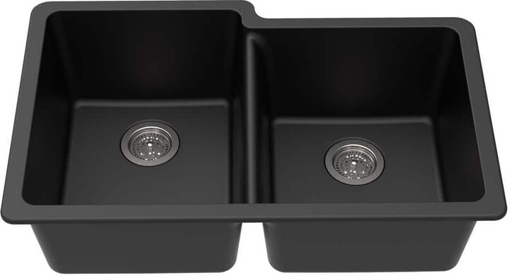 Winpro Undermount Granite Composite 33 in. L 40/60 Offset Double Bowl Kitchen Sink in Black