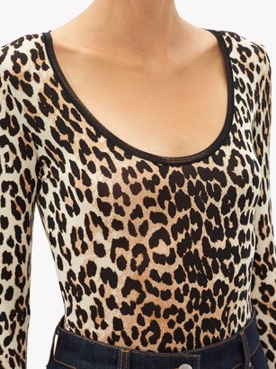 Ganni Long-sleeved Leopard-print Jersey Bodysuit - Leopard