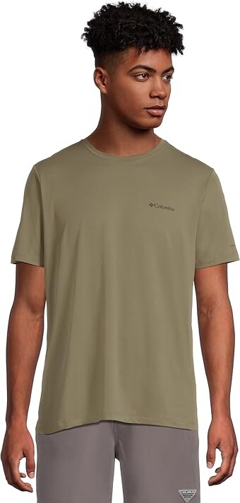 Columbia Tech Trail Utility Short Sleeve Crew Men's Workout Stone Green : 2XL, Elastane/Polyester