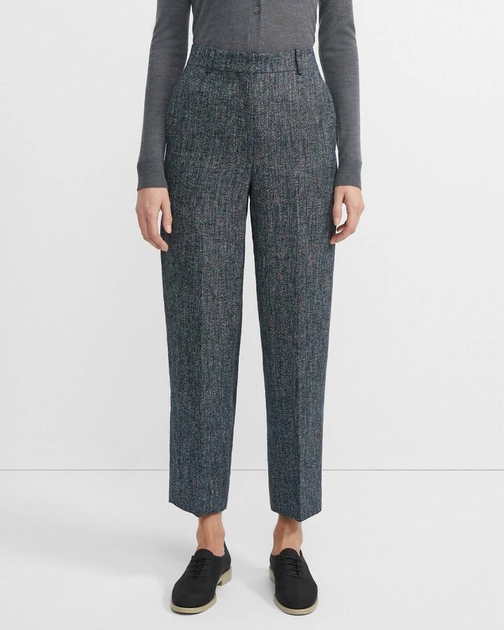 Theory High Waist Straight Ankle Crop Career Pants In Black, White