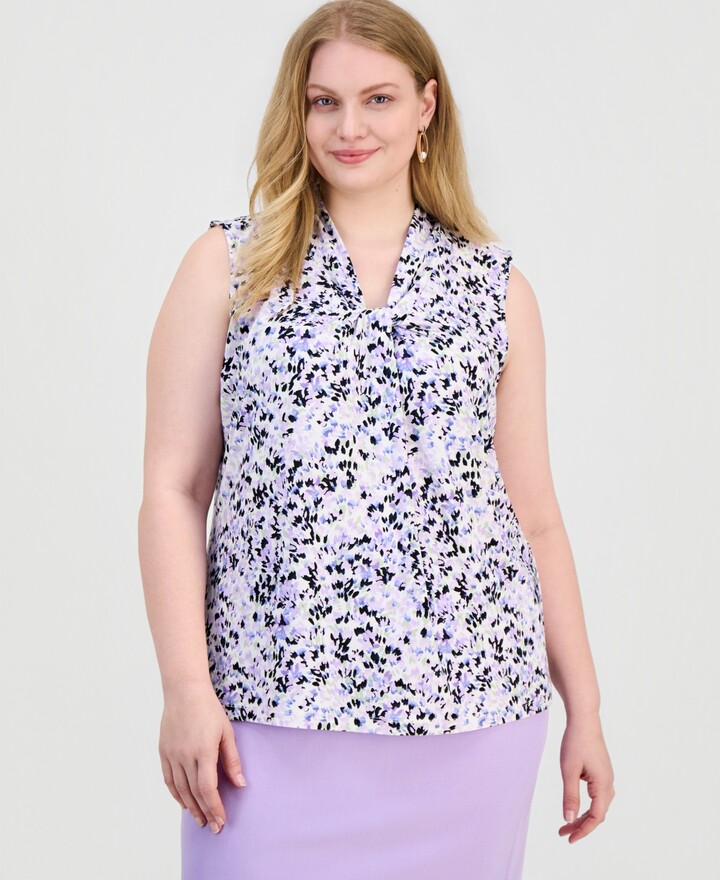 Kasper Plus Size Knot-Front Sleeveless Top