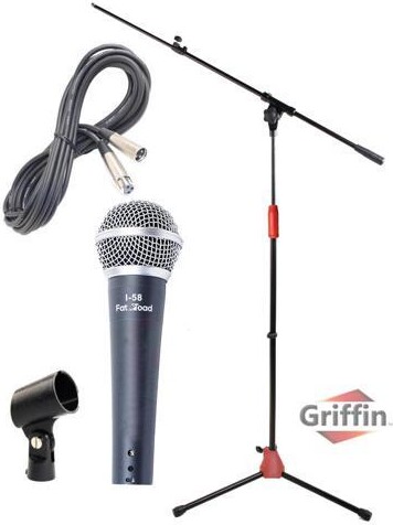Griffin Stands Microphone Stand Studio Package by GRIFFIN Telescoping Boom Arm Mount & Tripod Holder Singing Handheld Vocal Microphone, 20FT XLR Mic Cable ...