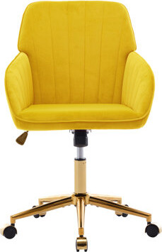 Mercer41 Bright Yellow Velvet Office Chair With Spacious Cushion And Gold Base For Long-Term Comfort Style Ty Wide Gold Base A Eye-Catching Look