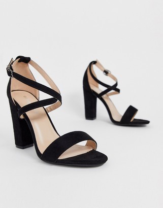 Glamorous Wide Fit cross strap heeled sandals in black