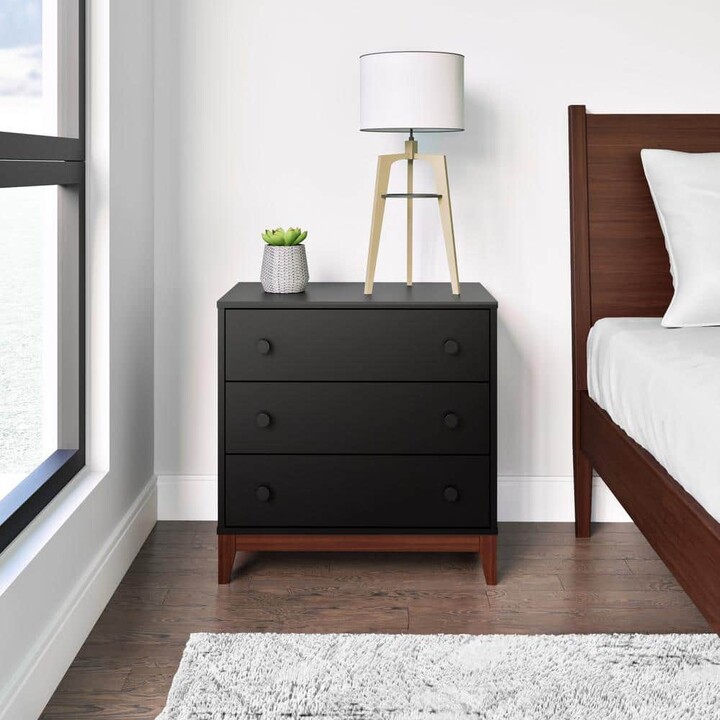 Prepac Nordik Black & Cherry 3 Drawer 16 in. D x 26.5 in. W x 26.75 in. H Nightstand