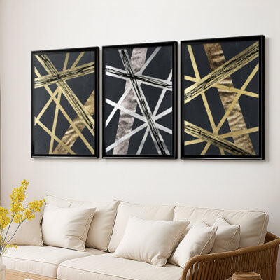 Bloomsbury Market Scaffolds I in Gold -Custom Framed Wrapped Gallery Canvas - 3 Pieces