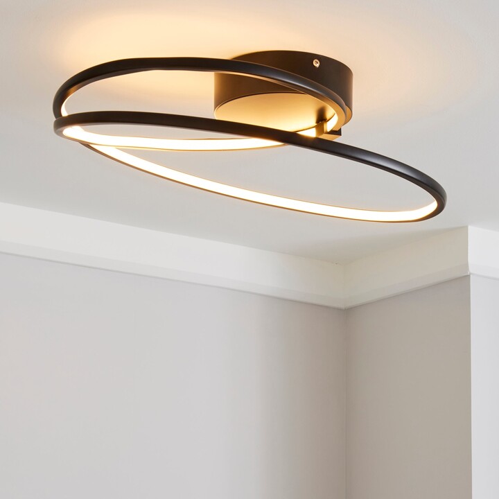 Dunelm Menton Integrated LED Swirl Black SemiFlush Ceiling Fitting