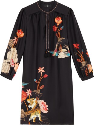 Etro Procida Floral Long Sleeve Silk Shift Dress