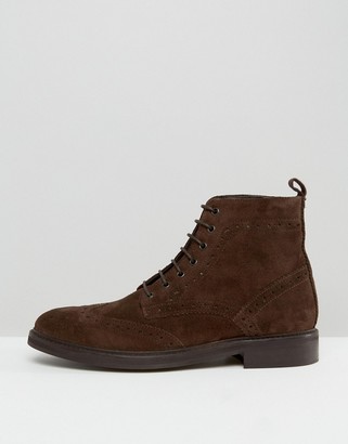 ASOS Brogue Boots In Brown Suede With Heavy Sole