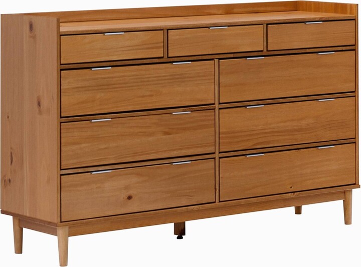 MidCentury Modern Solid Wood 9 Drawer Horizontal Dresser Black