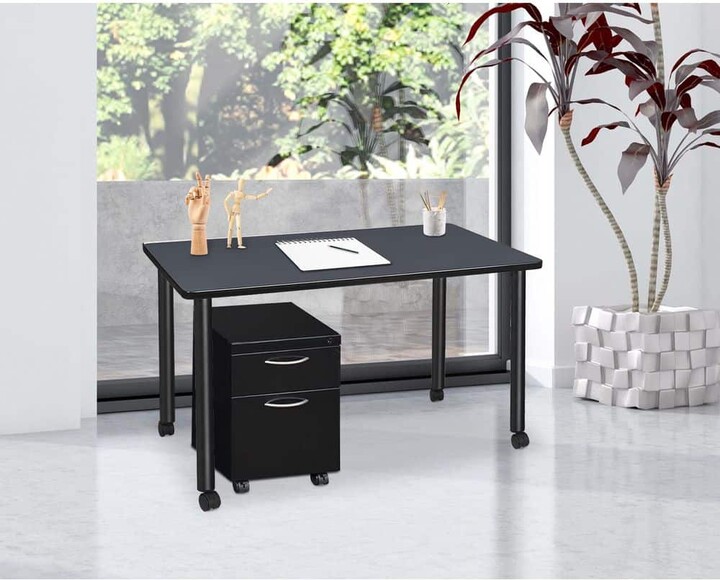 Regency Kee 48 in x 24 in. Grey Top Mobile Desk with Storage, Black Legs