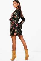 Thumbnail for your product : boohoo Ruffle Tie Neck Floral Skater Dress