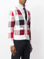Thumbnail for your product : Thom Browne Classic V-neck Cardigan With Large Plaid Intarsia In Cotton Crepe