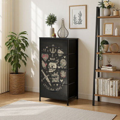 4 Drawer Vertical Storage Dresser tattoo elements Cartoon tattoos funny style anchor with Wood Top Fabric Pull Drawers