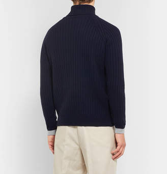 John Smedley Roman Contrast-Tipped Ribbed Merino Wool And Cashmere-Blend Rollneck Sweater