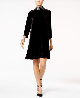 Alfani Velvet Embellished Mock-Neck Dress, Created for Macy's
