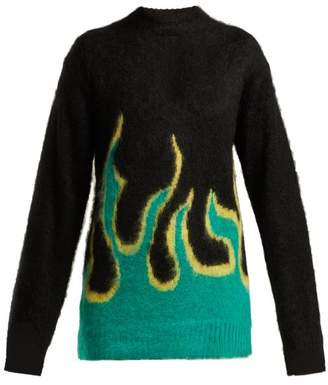 Prada Flame Intarsia Knit Mohair Blend Sweater - Womens - Black Green