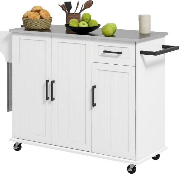 AGHANA DIGITALS AghanaDigitalsRollingKitchenCartwithStainlessSteelTopDrawer3CabinetsAdjustableWhite50.50×18.00×36.00in