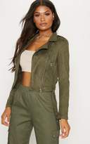 Thumbnail for your product : PrettyLittleThing Niki Tan Faux Suede Biker Jacket