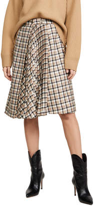 Paco Rabanne Plaid Asymmetric Pleated Skirt