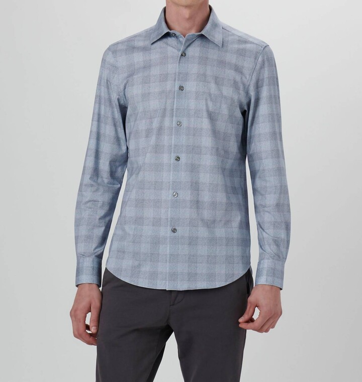 Bugatchi Uomo Glen Plaid 6 Way Stretch Long Sleeve Shirt In Air Blue