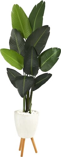 6Ft Travelers Palm Tree in White Planter with Stand By Nearly Natural in Green