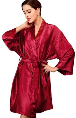 Feoya Women Silk-like Long Sleeve Breathable Night Robe Pajamas