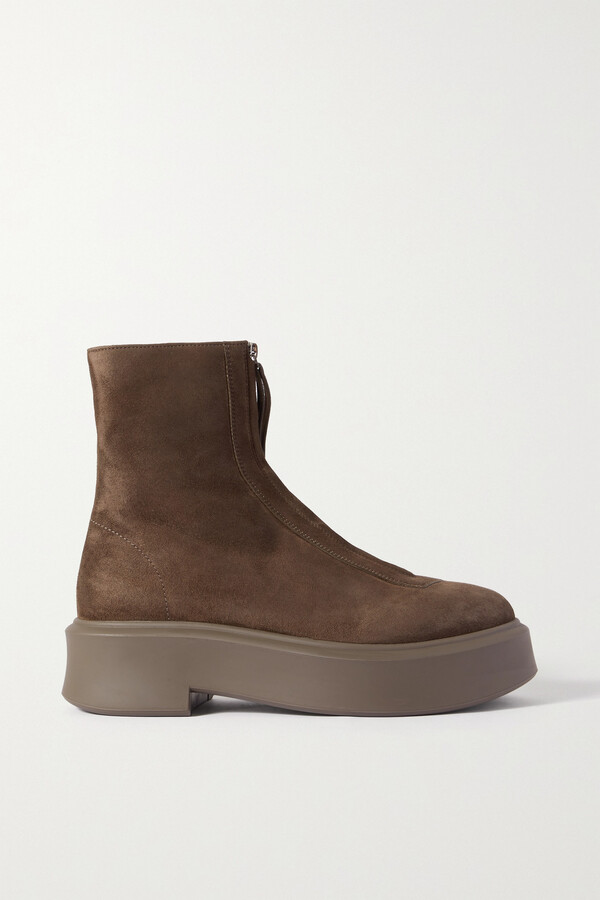 The Row Suede Platform Ankle Boots - Brown - ShopStyle