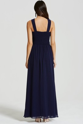 Little Mistress Navy and Black Applique Crossover Maxi Dress