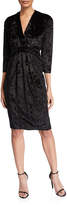 Thumbnail for your product : Melissa Masse Plus Size Crushed Velvet V-Neck 3/4-Sleeve Dress w/ Knot Detail