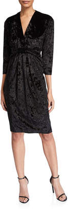 Melissa Masse Plus Size Crushed Velvet V-Neck 3/4-Sleeve Dress w/ Knot Detail