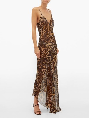 Raey Dip-hem Tiger-print Sheer Silk Slip Dress - Brown Multi