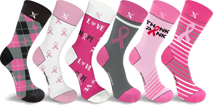 Extreme Fit Cancer Awareness Compression Socks – Crew Socks for Running – 6 Pair