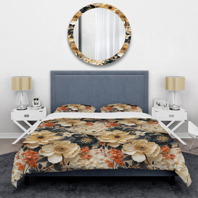 Design Art White Blossom Petals In Paradise II - Floral Duvet Cover Set