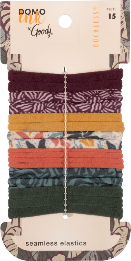 Goody Tru x DomoINK Seamless Hair Ties, Stretchy Elastics, All Hair Types, Multicolor, 15 Ct