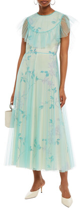 RED Valentino Layered Floral-print Crepe De Chine And Tulle Midi Dress