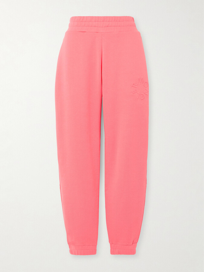 Moncler - Embossed Cotton-jersey Tapered Track Pants - Pink