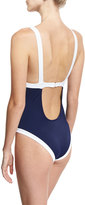 Thumbnail for your product : Milly Italian Solid Colorblock Scoop-Back One-Piece Swimsuit, Blue/White