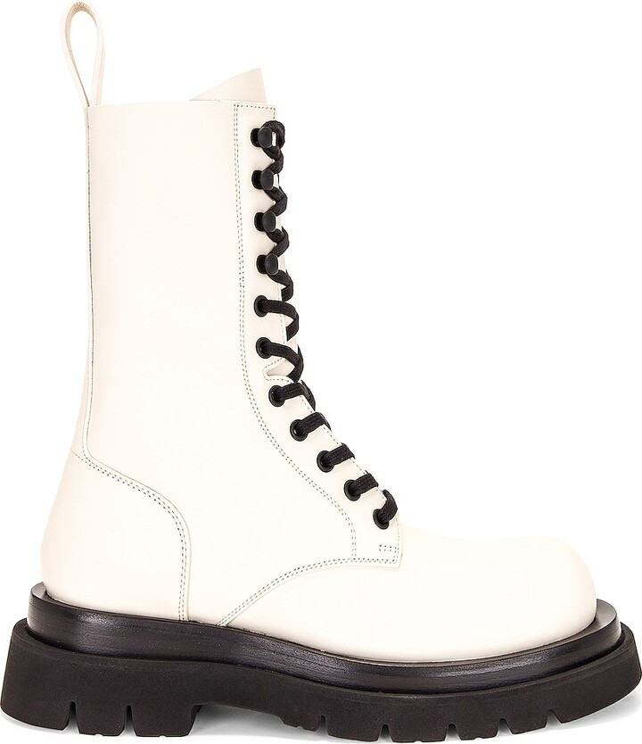 Bottega Veneta Lug Lace Up Boots in Cream