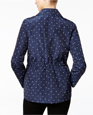 Charter Club Petite Water-Resistant Hooded Dot-Print Utility Jacket, Only at Macy's