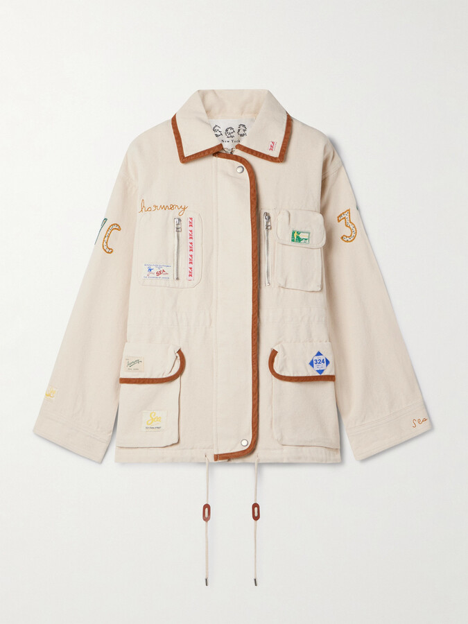 Sea Carolyn Appliquéd Embroidered Cotton-canvas Jacket - Cream