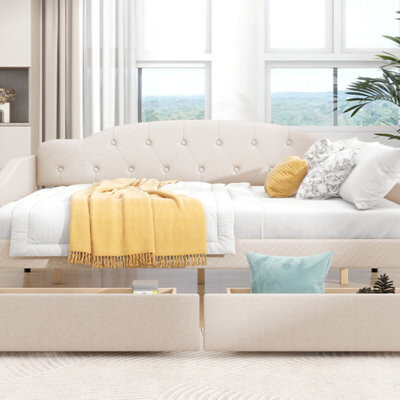 Alcott Hill Full Size Upholstered Tufted Daybed With Two Drawers (Daybed)