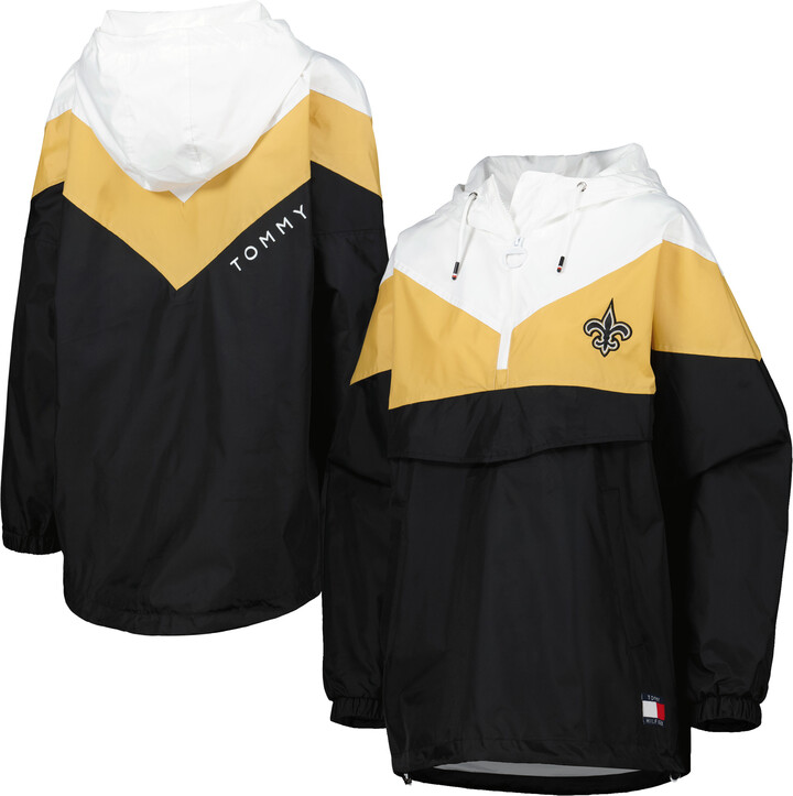 Tommy Hilfiger Women's White/Gold New Orleans Saints Staci Half-Zip Hoodie Windbreaker Jacket
